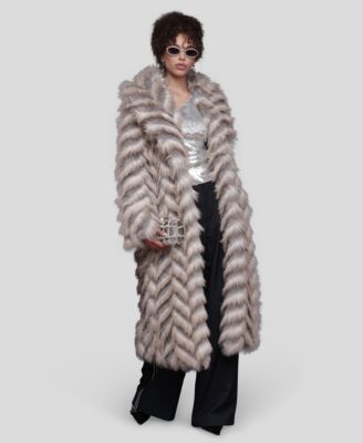 Women's Faux Fur Chevron Notch Collar Maxi Coat