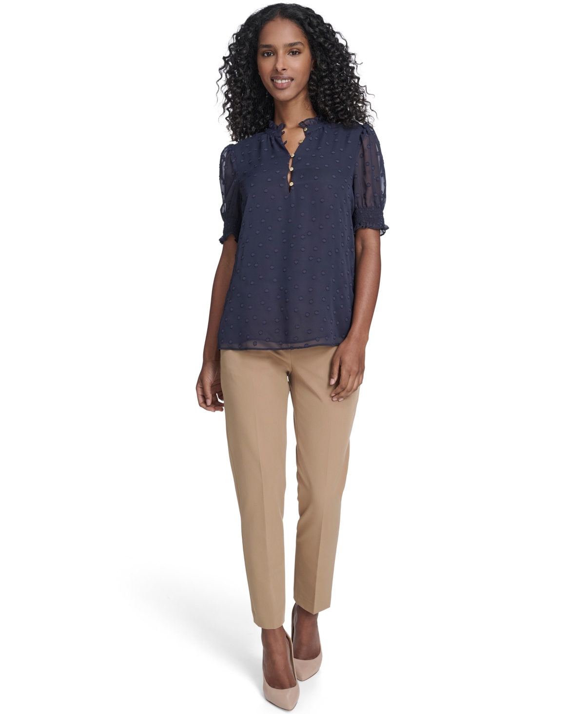 Tommy Hilfiger Women's Floral Clip Mock Neck Short Sleeve Blouse In Blue