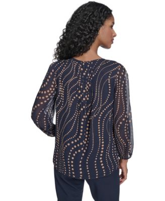 Women's Cascade Dot Pintuck Long Sleeve Blouse