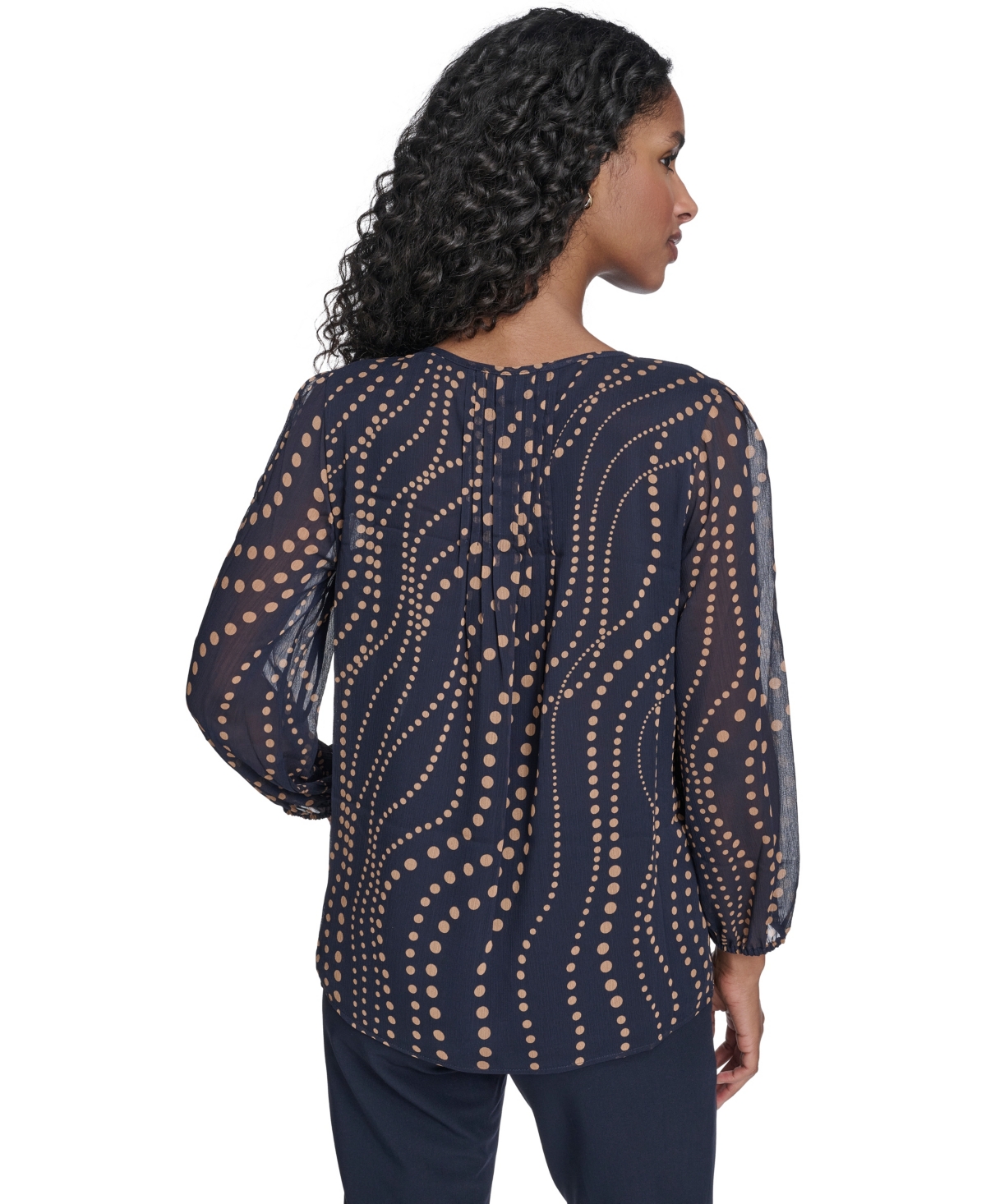 Tommy Hilfiger Women's Cascade Dot Pintuck Long Sleeve Blouse