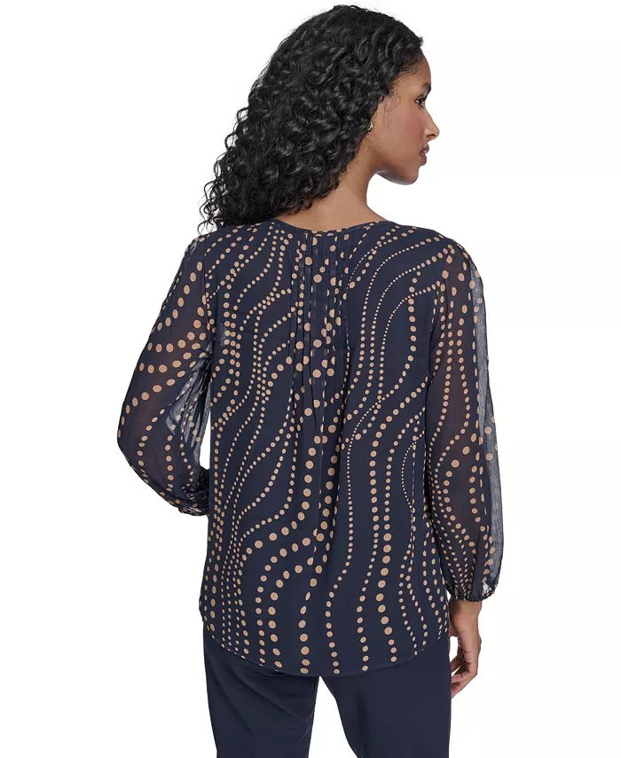 Women's Cascade Dot Pintuck Long Sleeve Blouse - thumbnail 3