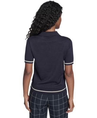 Women's Short Sleeve Pointelle Polo Sweater