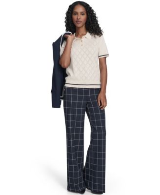 Women's Short Sleeve Pointelle Polo Sweater