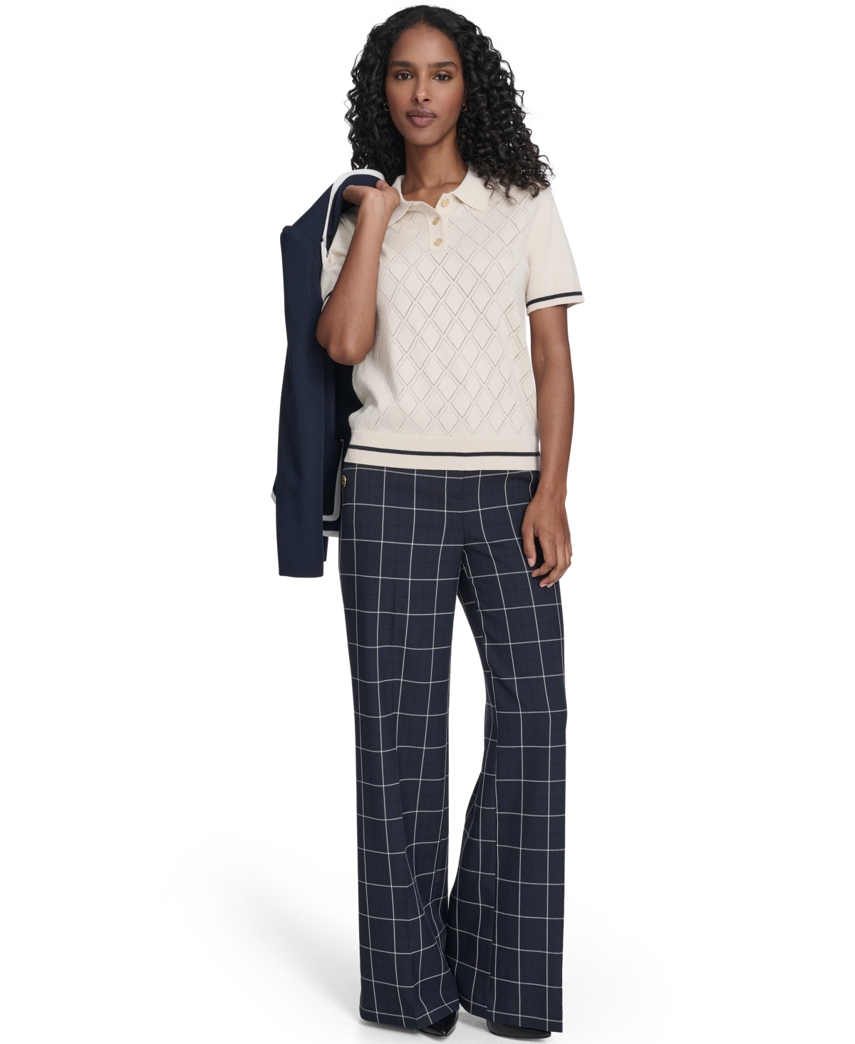 Tommy Hilfiger Women's Short Sleeve Pointelle Polo Sweater In White