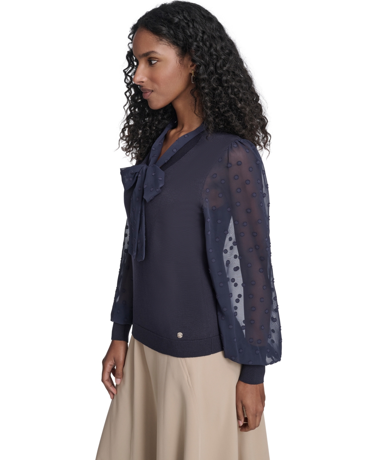 Tommy Hilfiger Women's Mixed Media Floral Clip Long Sleeve Sweater In Black