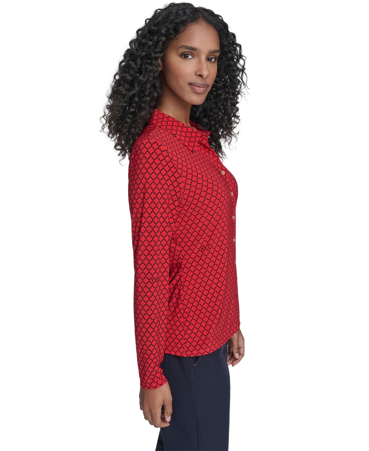 Tommy Hilfiger Women's Long Sleeve Clover Button-Up Top