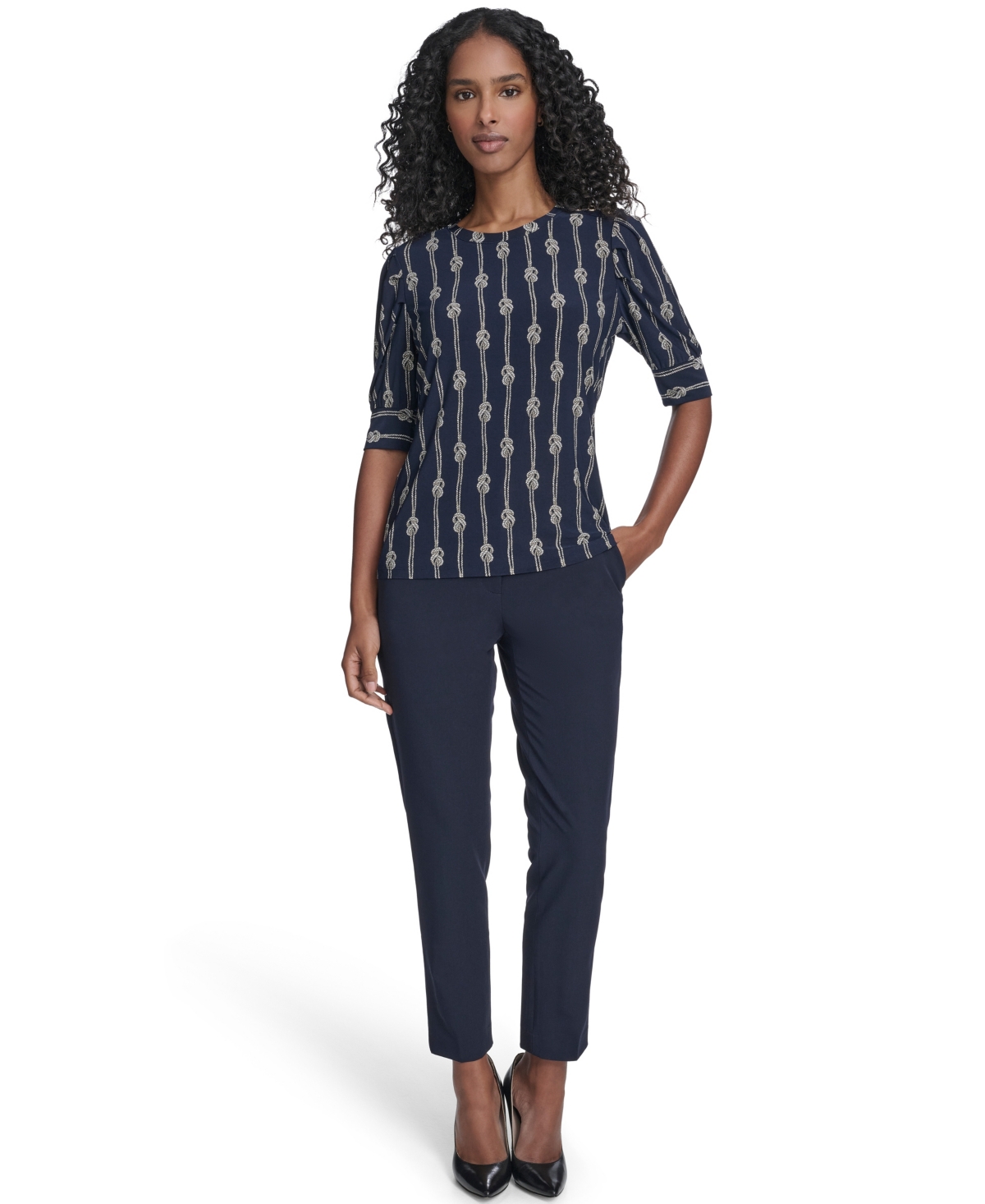 Tommy Hilfiger Women's Rope Knot Short Sleeve Crewneck Top