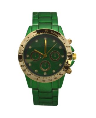 Green Solid Color Metal Three Dial Women Watch