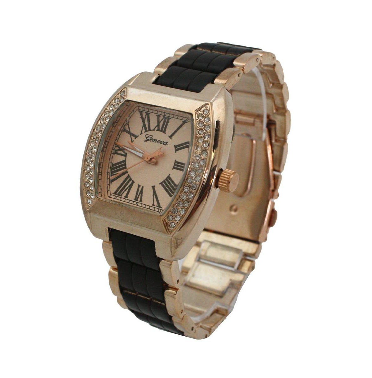 Olivia Pratt Black Rhinestone Accent Square Dial Metal Watch