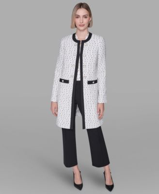 Women's Round Neck Hook & Eye Front Long Jacket