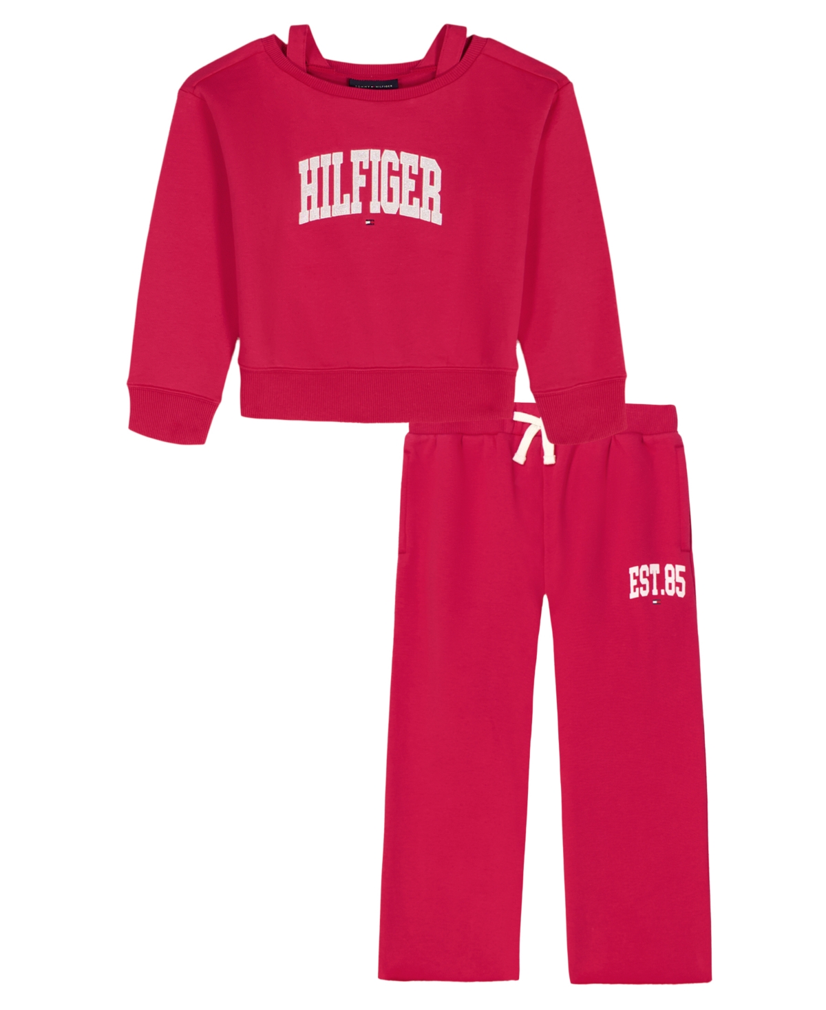 Tommy Hilfiger Kids' Girls 4-6x 2-piece Oversized Sweatshirt And Wide-leg Pants Set In Pink