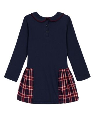 Girls 4-6X Peter Pan Collar Plaid Detail Dress