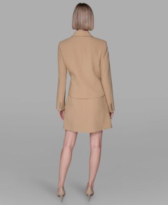 Women's Long-Sleeve Cropped Button Jacket, Short-Sleeve Ribbed Sweater and Knee Length Button Detail Skirt