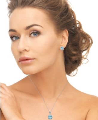 2-Pc. Blue Topaz (4-1/2 ct. t.w.) and White Topaz (0.64 ct. t.w.) Pendant Necklace & Matching Earrings Set in Sterling Silver