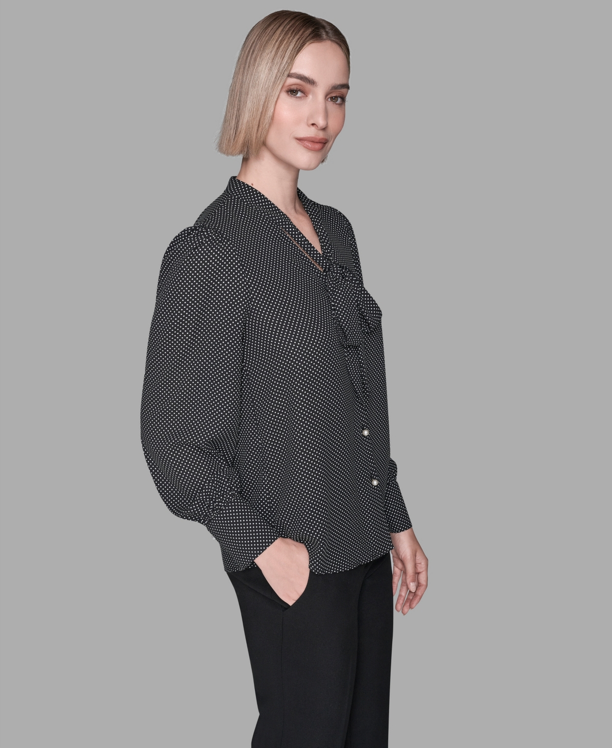 Karl Lagerfeld Women's Long-sleeve Blouse Top In Black