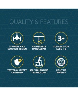 3-Wheel Kids Scooter with LED Lights on Deck & Wheels – 5-Height Handlebar, Anti-Slip Deck, Safety Certified, Ages 3+, Red