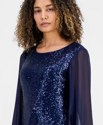 Women's Sequinned Cape-Sleeve Dress