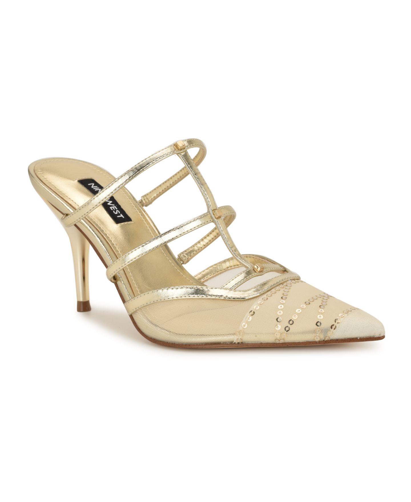 Женские туфли Nine West Tianala Caged Slip-On Stiletto, цвет: Золотой — фото 1