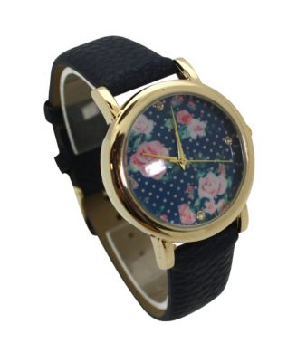 Navy Solid Colors with Flowers Details Women Watch