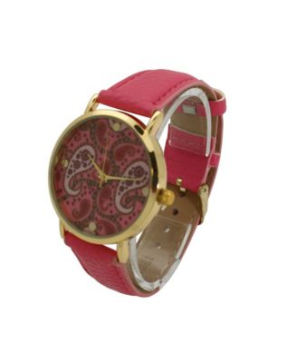 Paisley Face Leather Strap Watch