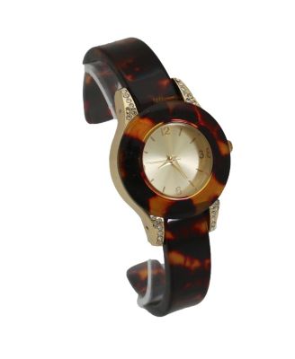BROWN RHINESTONE TORTOISE BANGLE WATCH