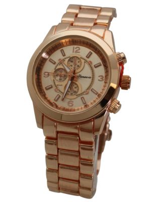 ROSE GOLD WOMENS CLASSIC 3-DIAL METAL WATCH