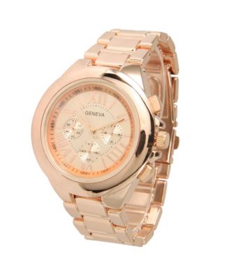 Rosegold Bold Bezel 3-Dial Metal Watch