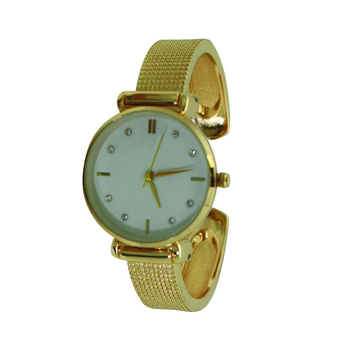 Olivia Pratt Every Day Textured and Rhinestone Metal Bangle Watch Gold