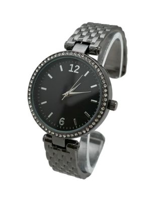 Black Round Face with Rhinestones Bangle Women Watch