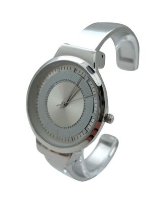 Metallic Colors Round Face Bangle Women Watch, Silver