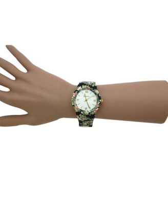 Black Floral Flowers Band Women Watch