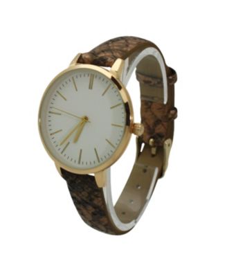 Bronze Snake Print Leather Strap Watch