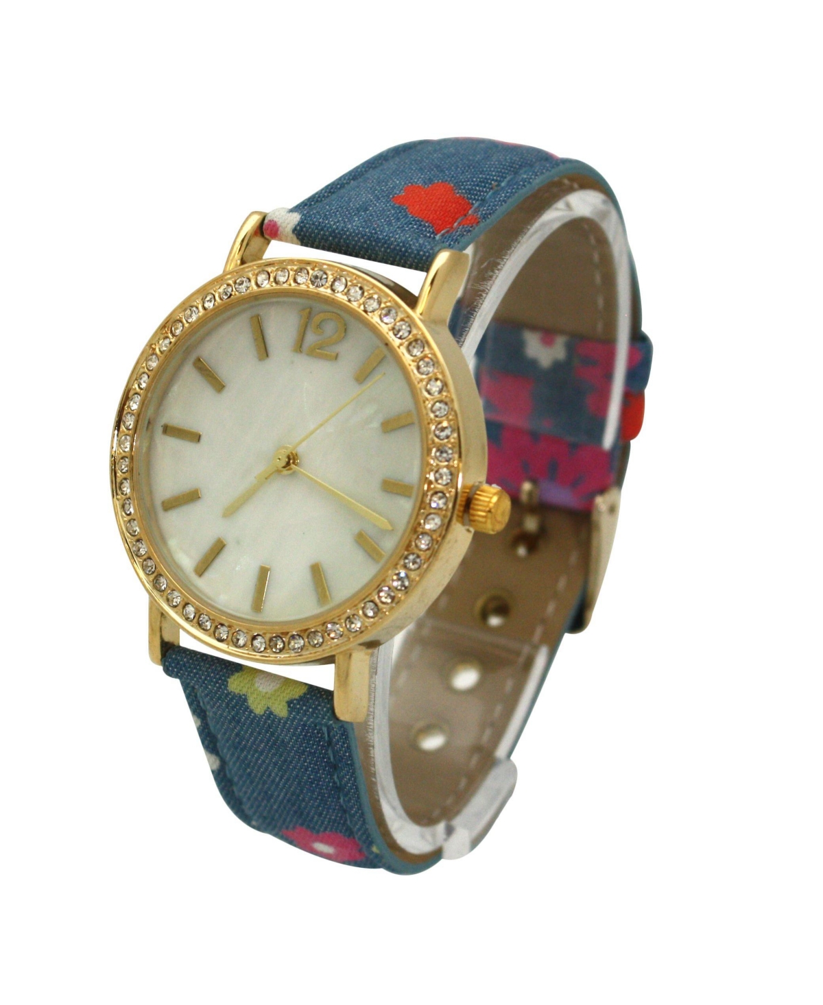 Colorful Flowers and Denim Strap Watch