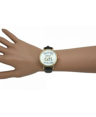 BLACK TALKING ABOUT CATS LEATHER STRAP WATCH