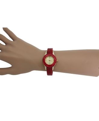 RED RHINESTONE TORTOISE BANGLE WATCH