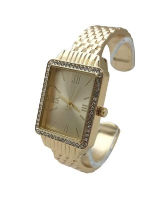 Gold Square Face with Rhinestones Bangle Women Watch