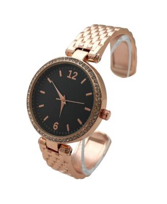 Rose Gold Round Face with Rhinestones Bangle Women Watch