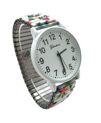 White Green Big Dial Easy Reader Watch Abstract Elastic Stretch Band Wristwatch Women Watch