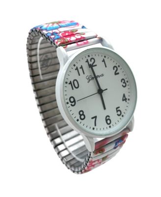 White Multi Big Dial Easy Reader Watch Abstract Elastic Stretch Band Wristwatch Women Watch