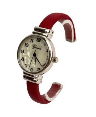 Red Faux Leather Thin Bangle Women Watch