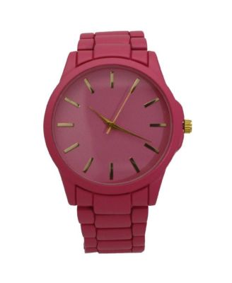 Hot Pink Solid Color Large Face Women Watch