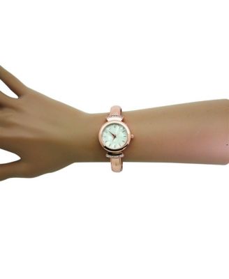 Rose Gold Pearl Tone Face Metal Bangle Watch