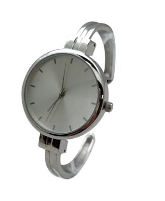 Silver Big Face Minimalist Bezel Bangle Women Watch