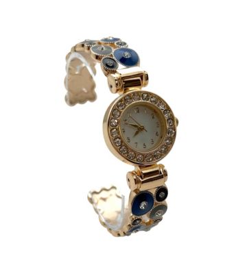 Grey Blue Gold Colorful Round Shapes Band Bangle Women Watch