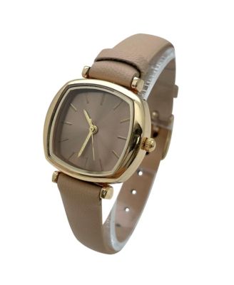 Solid Color Elegant Square Face Faux Leather Women Watch, Tan
