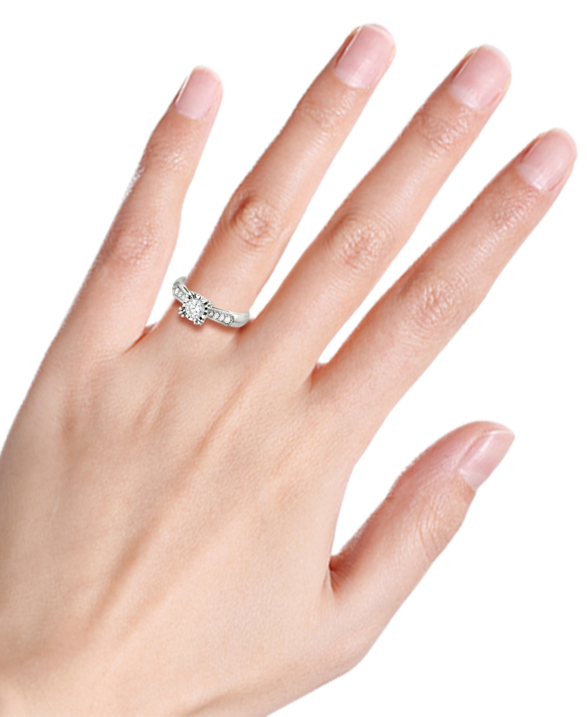 Macy's Diamond Vintage-like Fishtail Prong Engagement Ring (5/8 Ct. T.w.) In 14k White Gold In Metallic