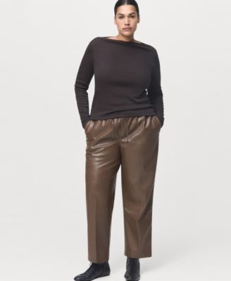 Women's Leather-Effect Elastic Waist Pants