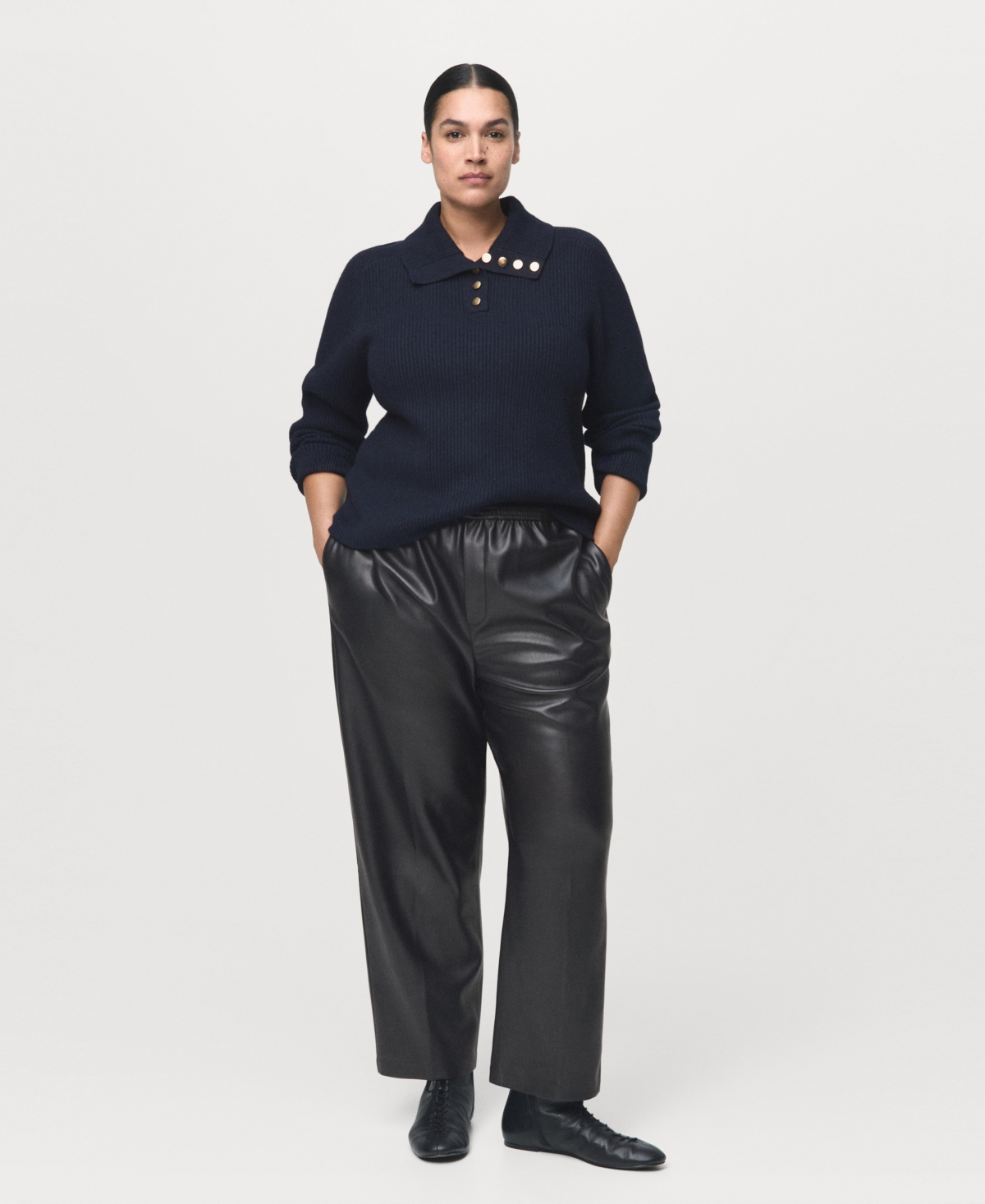 Mango Faux Leather Drawstring Pants In Black