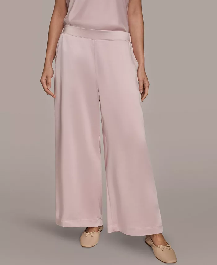 Women's Pull-On Satin Mid Rise Wide Leg Pants