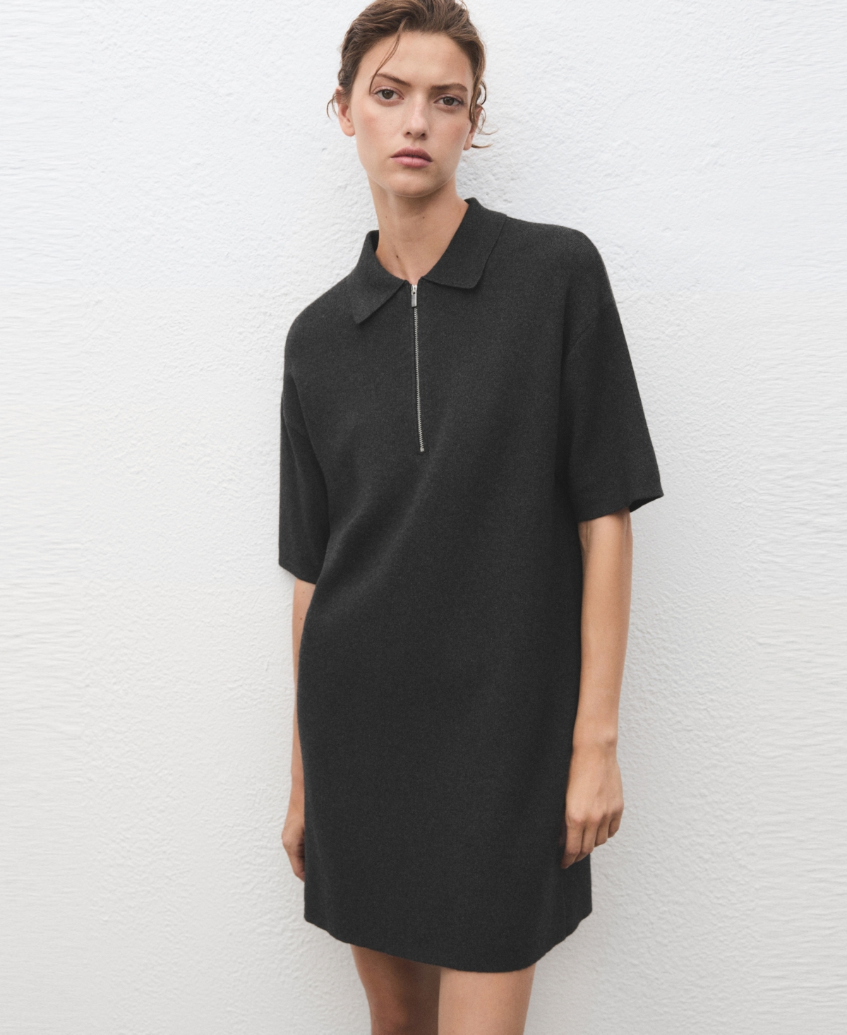 Mango Polo Dress In Black